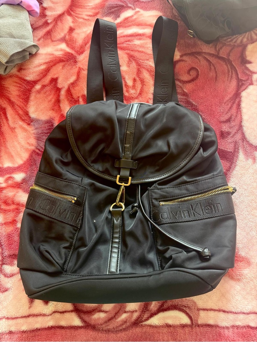 Calvin Klein Black Nylon Backpack with Gold-Tone Hardware